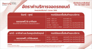 อัพเดทอัตราค่าบริการที่จอดรถยนต์ และรถจักรยานยนต์ ศูนย์การค้า The Mercury Ville @ Chidlom