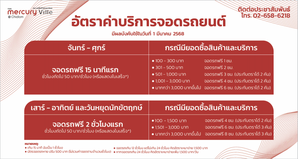 อัตราค่าบริการจอดรถ